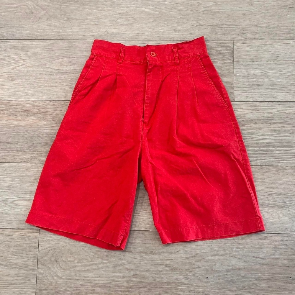 Vintage Red Cotton Linen Jorts Shorts Women 2 High Rise Y2K Coastal Retro Summer